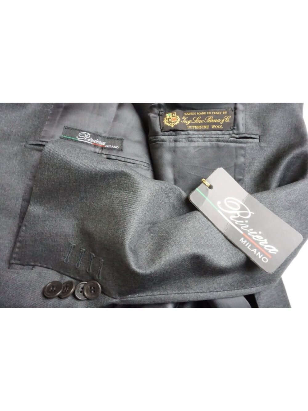 Riviera Milano Gray Loro Piana Wool 2 Pc Suit Jacket Pants Sz 42R Brand New